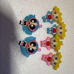 Set of 6 Power puff girls Pink & Blue Cartoon Character Keychain Set silicone